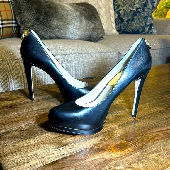 5” MK Michael Kors Designer Black Leather Hamilton 5” Pump Heels Shoes WMN 10M - Picture 1 of 16